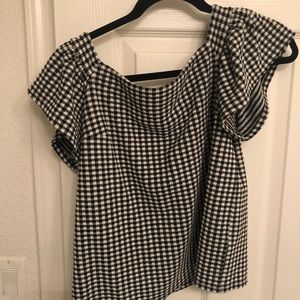 Blouse, cute TOP check box, black and white